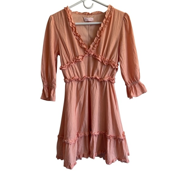 Pink Lily Ruffle V-Neck Open Back Mini Dress, Size S - Picture 2 of 8